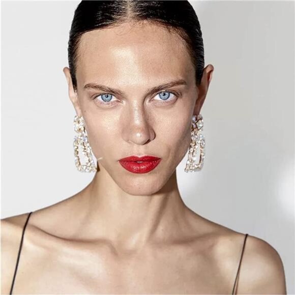 Gold/Silver Raised Design Statement Earrings - Bold Fashion Jewelry for Women - Picture 2 of 7